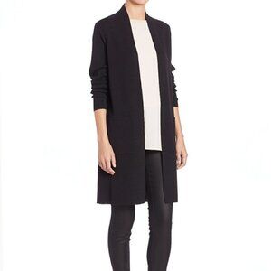 Eileen Fisher 100% Wool The Icons Wool Crepe Kimono Long Cardigan Pockets Black